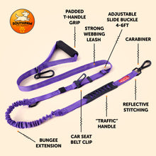 Load image into Gallery viewer, Shock Absorbing Bungee Dog Leash with Seatbelt Buckle and Comfortable Padded Grip, Highly Reflective Bungee Leash for Large Dogs, Stretch Leash Extendable from 4ft to 9 ft.
