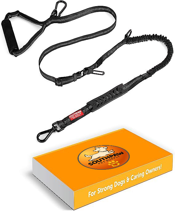 Shock Absorbing Bungee Dog Leash with Seatbelt Buckle and Comfortable Padded Grip, Highly Reflective Bungee Leash for Large Dogs, Stretch Leash Extendable from 4ft to 9 ft.