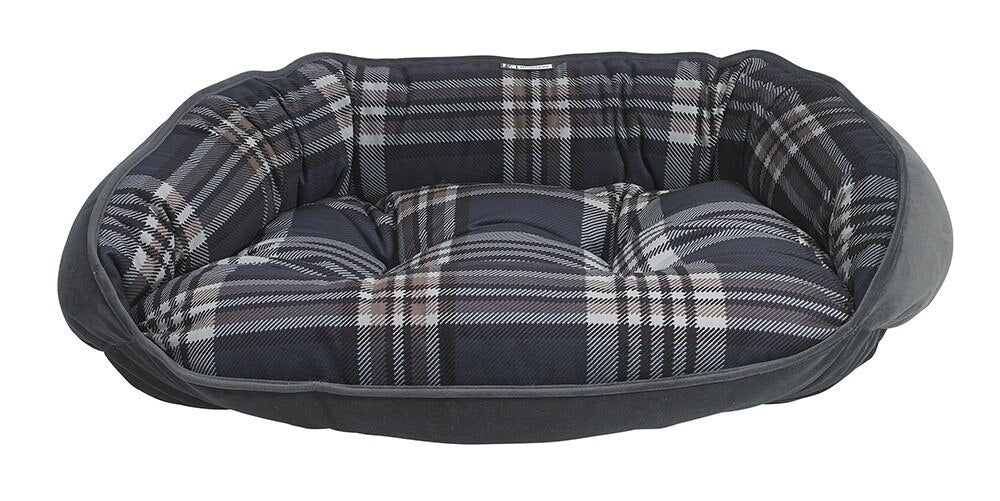Bowsers Crescent Bed, Greystone Tartan Microvelvet